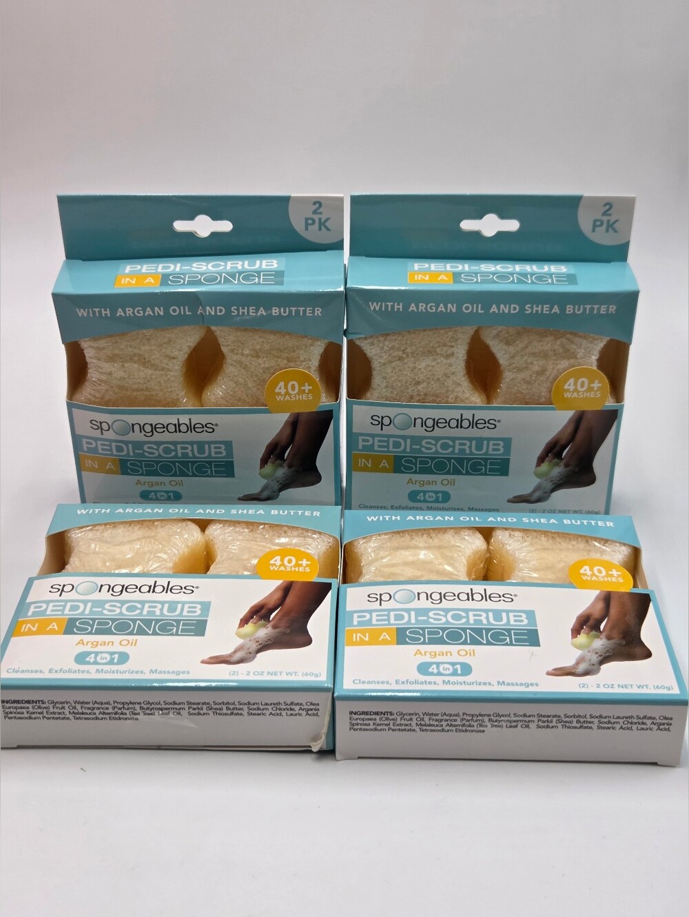 4 Pack Of 2 Spongeables PEDI-SCRUB In a Sponge